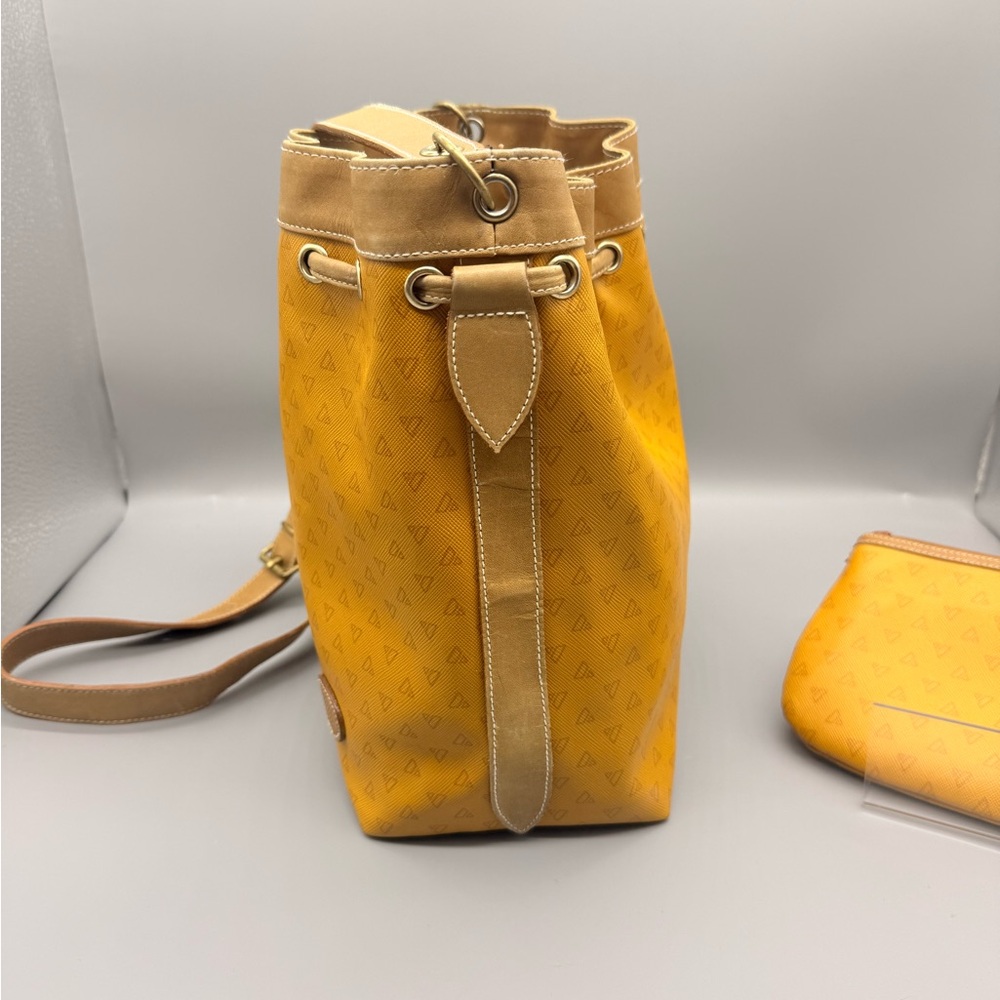 Vintage 1985 Liz Claiborne Drawstring Bucket Shoulder Bag Mustard/Yellow w/make - Picture 8 of 15